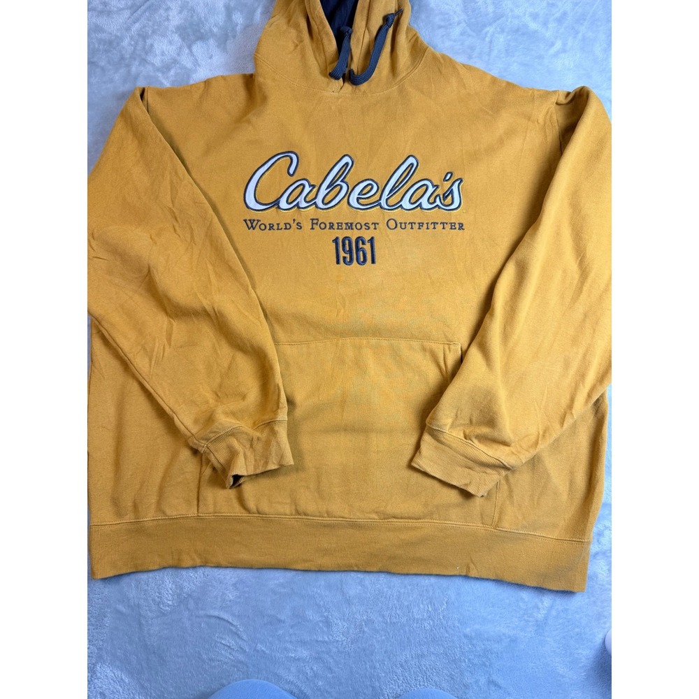 CABELAS Mens 2XL Mustard 1961 Worlds Foremost Outfitter Pullover Hoodie
